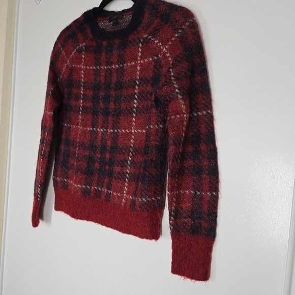 J‎ Crew Mohair Wool Blend Pullover Sweater Size XS Plaid With Elbow Patches Red - Picture 8 of 14